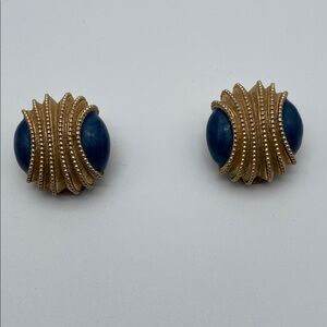 Orena Paris Elegant Gold with Blue Enamel Clip On Earrings